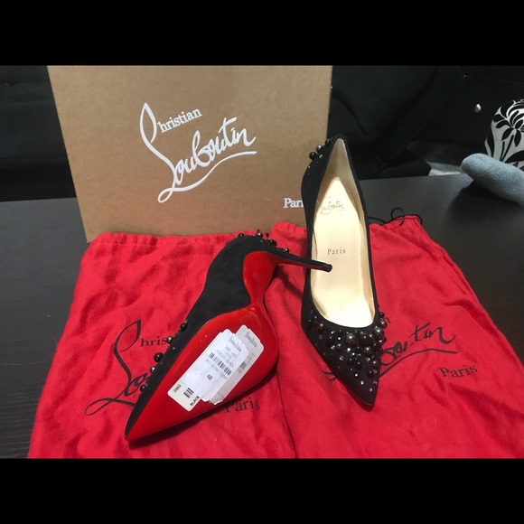 Christian louboutin Black pearl velour red bottoms - Picture 3 of 6